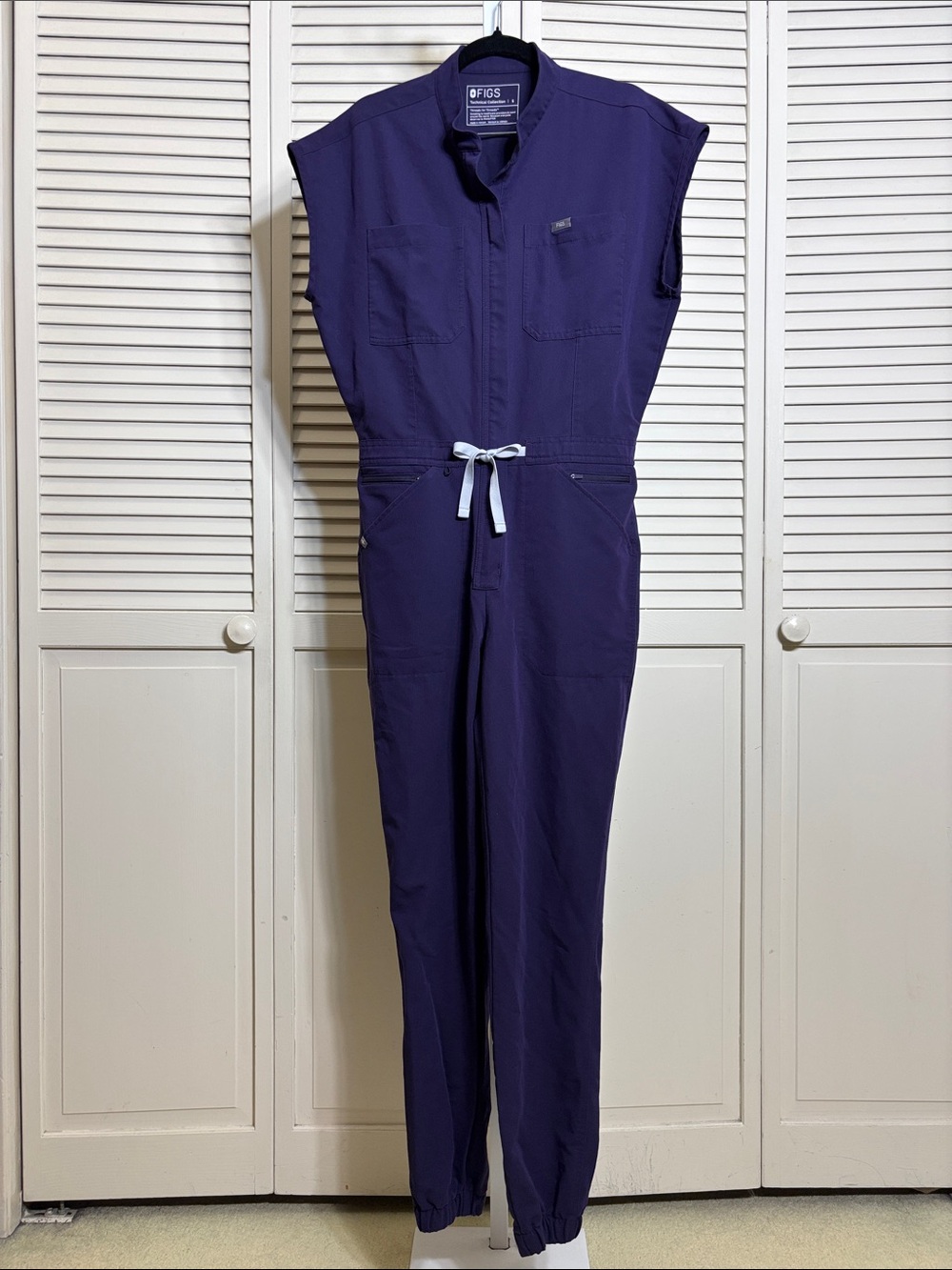 FIGS Women's One-Piece Jogger Bodysuit in Purple with Drawstring Small
